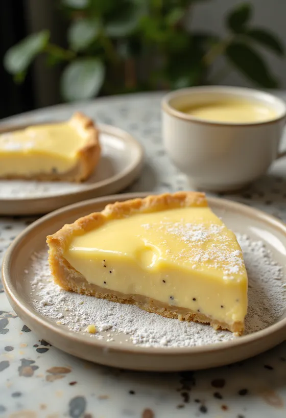 Tabakta servis edilen vanilyalı tart