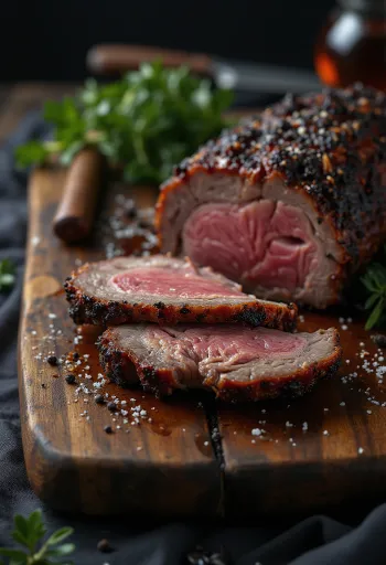 Lif lif ayrılmış ve kızarmış patatesle servis edilen BBQ dana döş