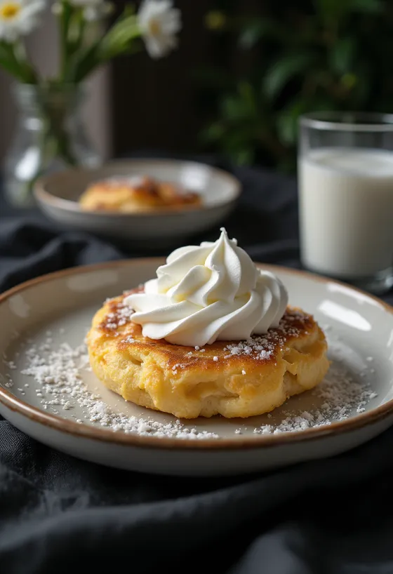 Krem şantili crumpet altın sarısı, yumuşak çörekler