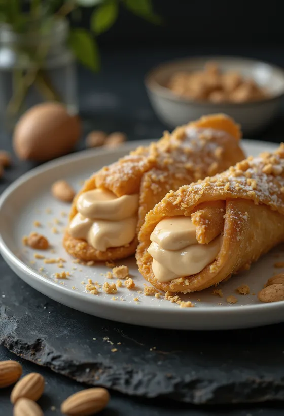Servis edilmiş yer fıstıklı cannoli