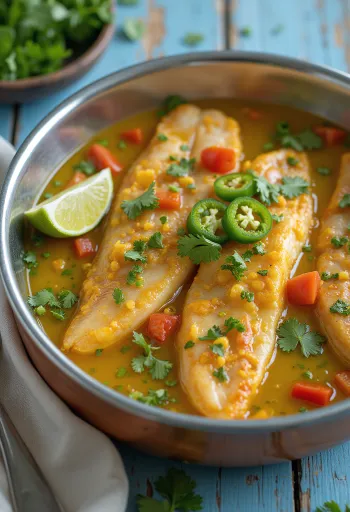 Hafif ve ekşi Hint balık körisi tabağı