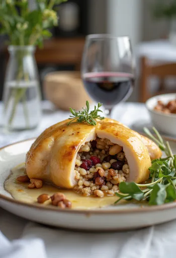 Tabakta servis edilmiş yabani pirinçli bıldırcın dolması