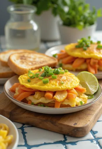 Taze sebzeler ve kişniş ile servis edilen Bánh Mì Trứng omletli sandviç