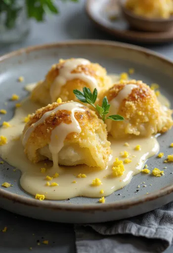 Tereyağı ve pudra şekeri ile servis edilen Alman haşhaşlı knödel