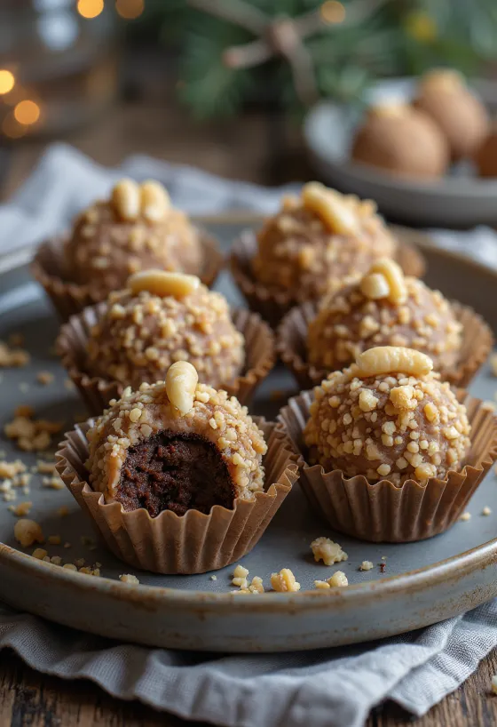 Kakaolu ve ceviz kaplamalı, yuvarlak brigadeiro topları