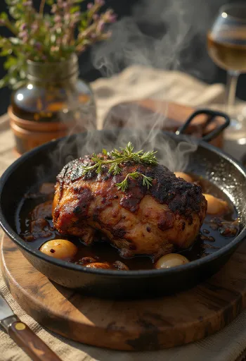 Biberiye ve kırmızı şaraplı fırında manda eti