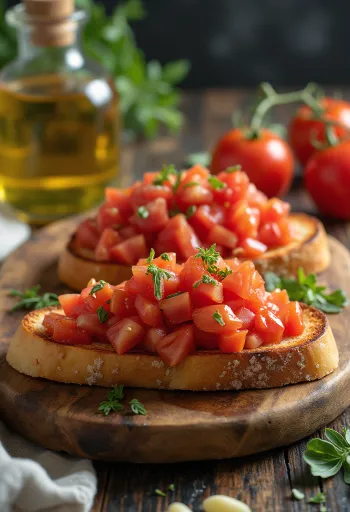 Servis edilmiş domatesli vegan bruschetta