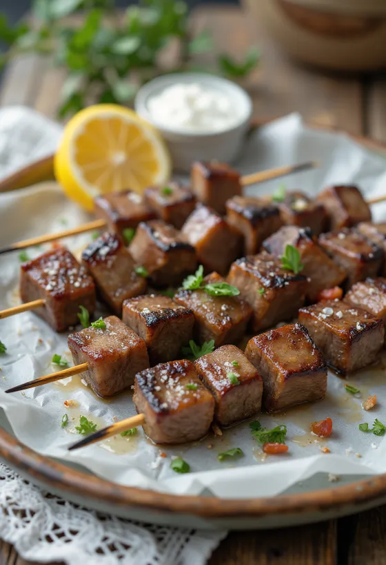 Izgarada pişirilen geleneksel İtalyan kuzu şişleri Arrosticini