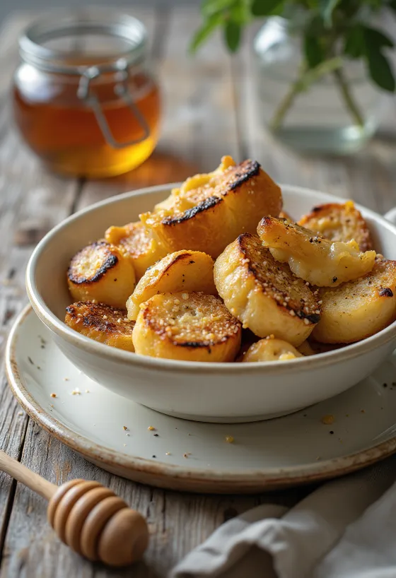 Servis edilmiş BBQ ızgara haşhaşlı ekmek tatlısı