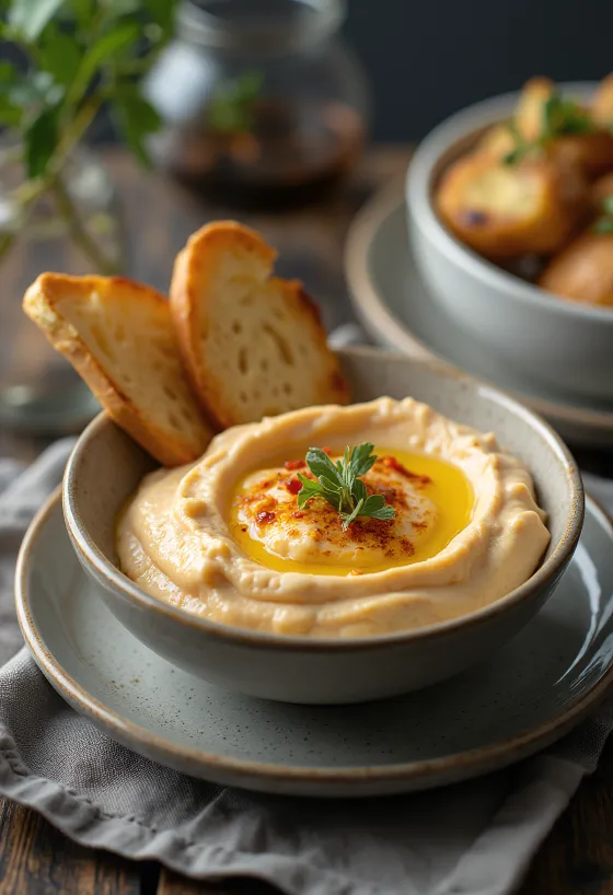 Közlenmiş biberli patlıcan ezmesi servis edilmiş