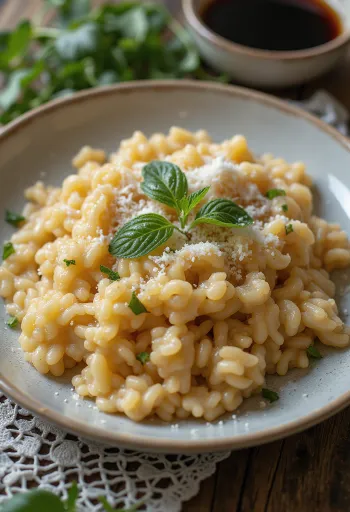 Tamari'li risotto, maydanozla servis edilmiş