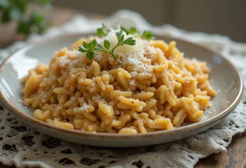Tamari'li risotto, maydanozla servis edilmiş