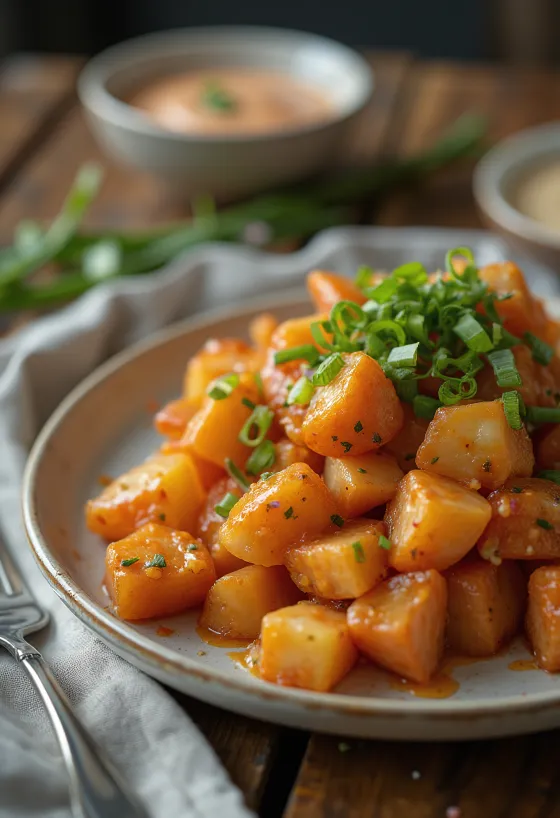 Servis edilmiş Acılı BBQ Patates Salatası