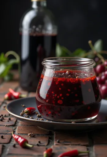 Bir kapta Kırmızı Şaraplı ve Acılı BBQ Marinadı karışımı