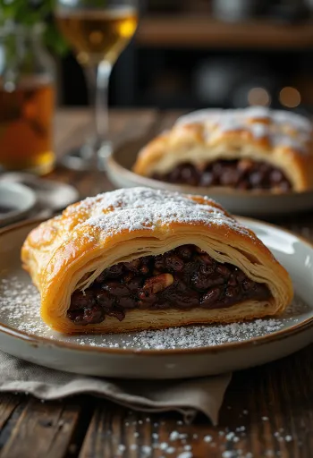 Tabakta sunulan çikolatalı strudel