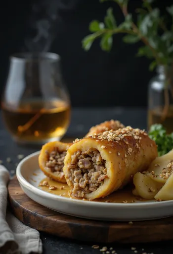 Haşlanmış patates ve şalgam ile servis edilen Haggis