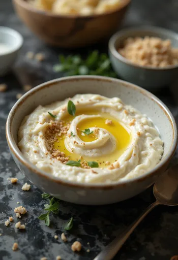 Tahin soslu patlıcan ezmesi servis edilmiş