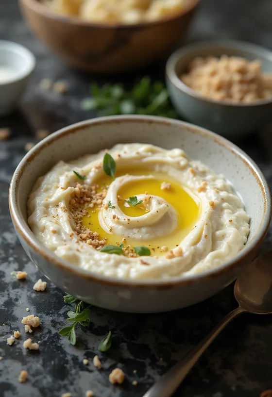 Tahin soslu patlıcan ezmesi servis edilmiş