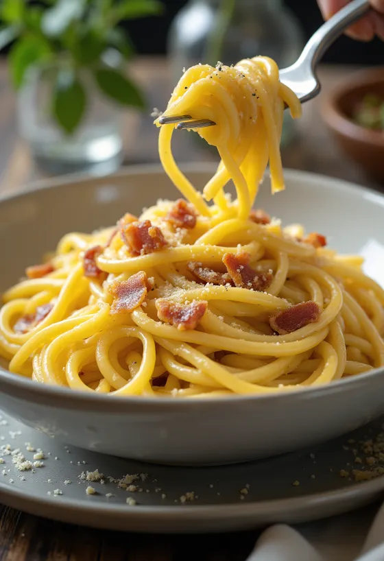 Baconla servis edilen Carbonara