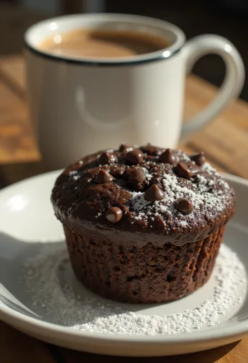 Tabakta sunulan parça çikolatalı muffin