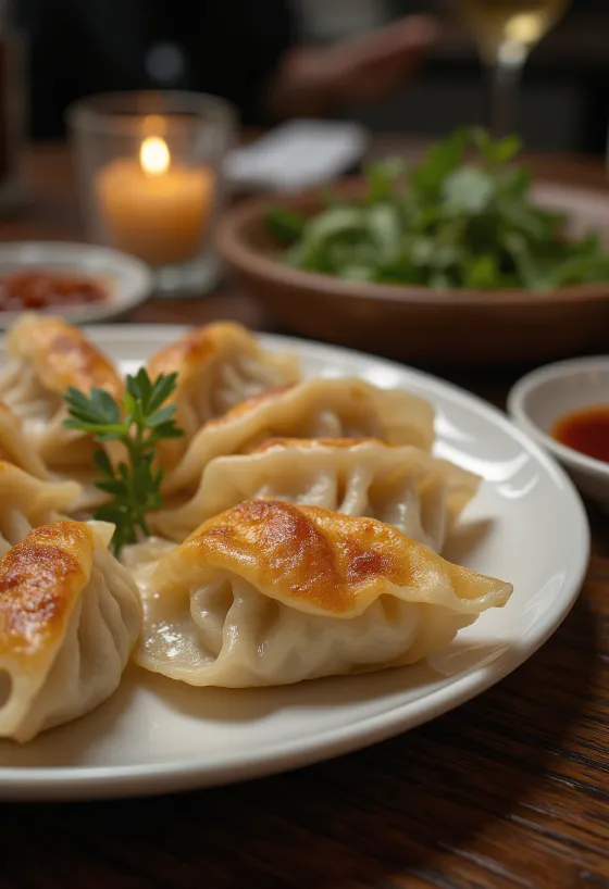 Klasik gyoza, çıtır servis edilmiş