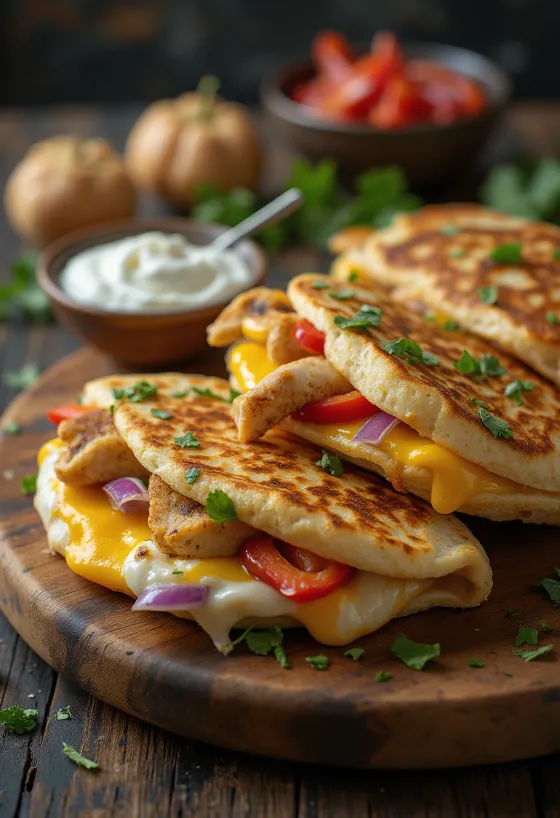 Taze servis edilmiş Tavuklu Quesadilla
