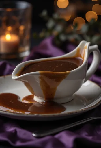 Kızarmış etlerle servis edilen siyah bira sosu