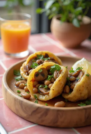 Altın sarısı kızarmış hamurda mantarlı Acarajé