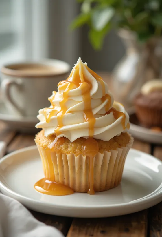 Taze pişmiş muzlu-karamelli cupcake