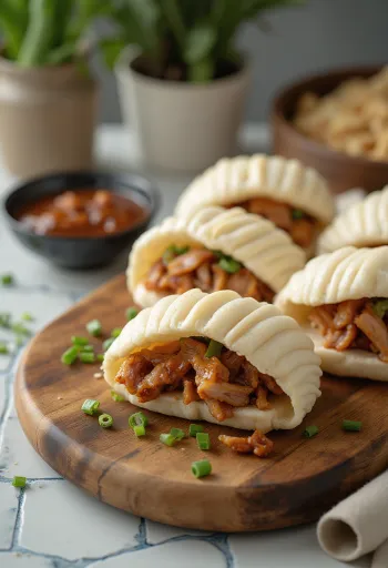 Bambu buharlayıcıda servis edilen, kızarmış ördek eti ve hoisin sosuyla doldurulmuş buharda Çin baozisi