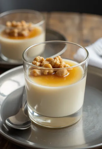 Ballı cevizli panna cotta sunumu