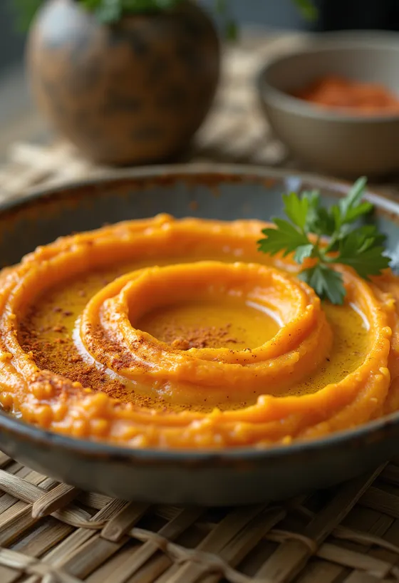 Baharatlı havuç humusu servis edilmiş