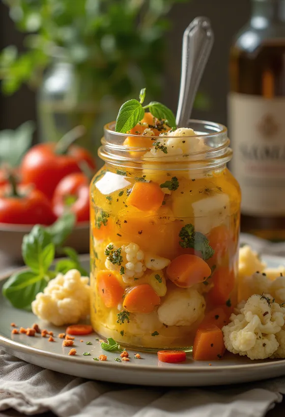 Servis edilmiş baharatlı giardiniera