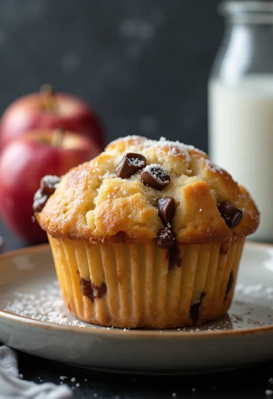 Elmalı ve çikolatalı muffin servisi