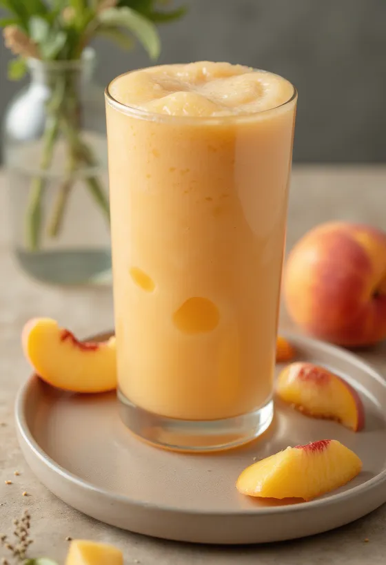 Bardakta muz dilimleriyle ferahlatıcı şeftalili smoothie