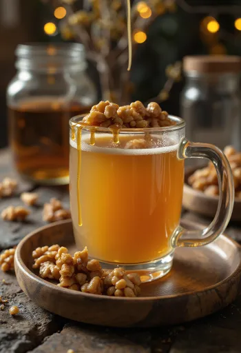 Bardakta sunulan cevizli-karamelli cider