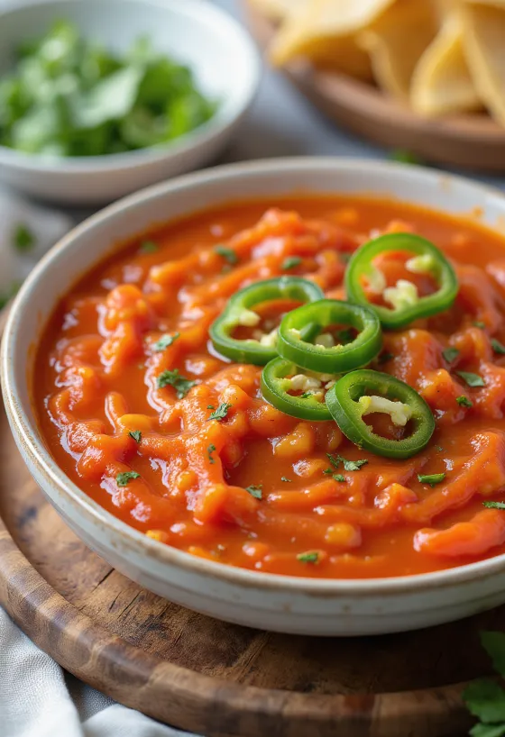 Jalapeño ve domatesli sarımsak sosu servisi