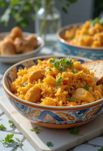 Tavukla servis edilen Jollof pilavı