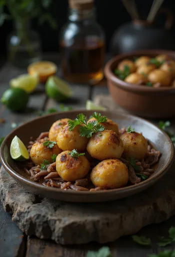 Altın sarısı kızarmış hamurda tuzlu dana etli Acarajé