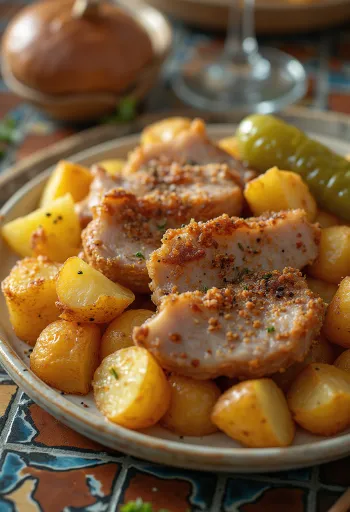 Patates küpleri ve baharatlarla taze pişmiş Braşov usulü kavurma.