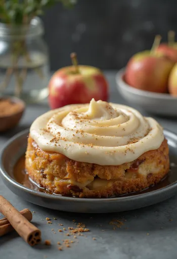 Elma dilimleri ile süslenmiş tarçınlı elma köpüğü pastası