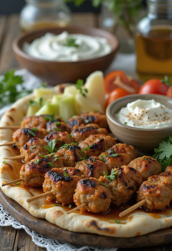 Taze pide ve salata ile servis edilen Kafta