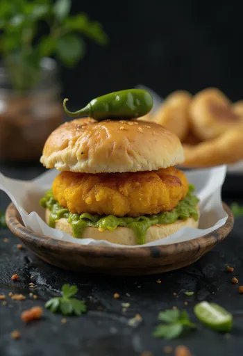 Etli Vada Pav sunumu