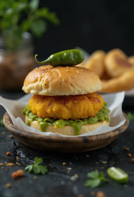 Etli Vada Pav sunumu