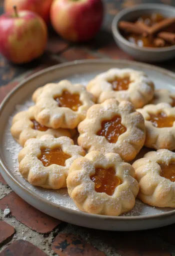 Elmalı ve tarçınlı linzer kurabiye sunumu