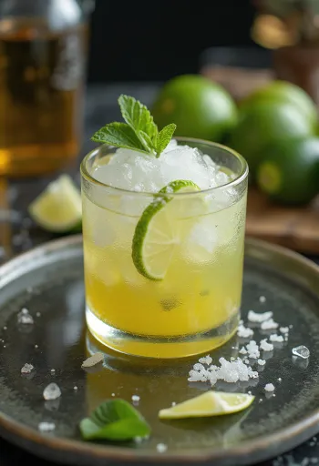 Misket limonu parçaları ve kırılmış buz ile Caipirinha kokteyli