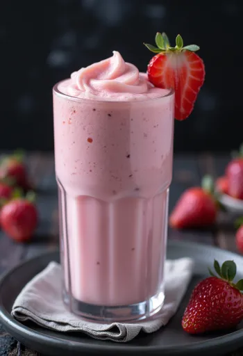 Bardakta servis edilmiş çilekli milkshake