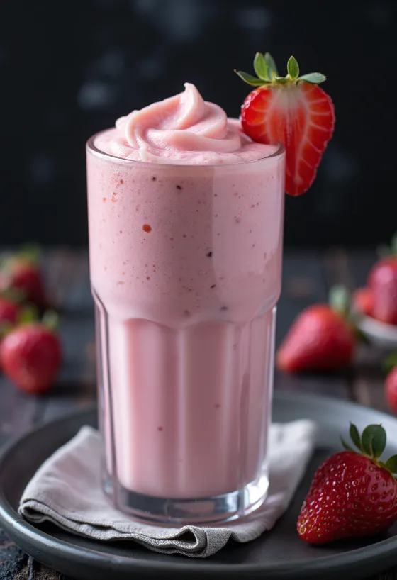 Bardakta servis edilmiş çilekli milkshake