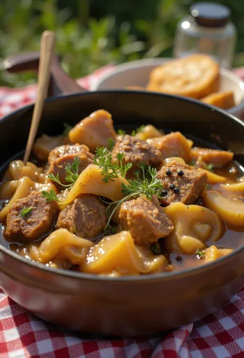 Haşlanmış patatesle servis edilen Karjalanpaisti