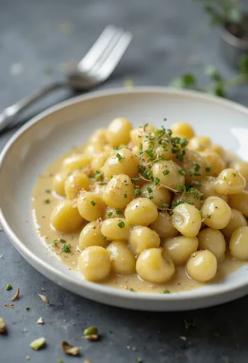 Servis edilmiş gül suyu ve Antep fıstıklı gnocchi